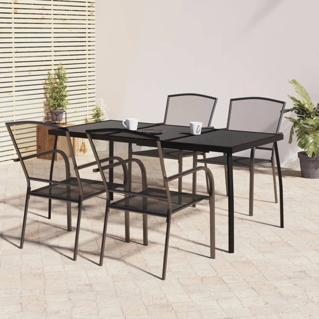 Ensemble Table et Chaises de Jardin 4 Places Acier Traité Grande Table 165cm et Chaises Empilables Anthracite – ComfortXL Outdoor Living - Image 1