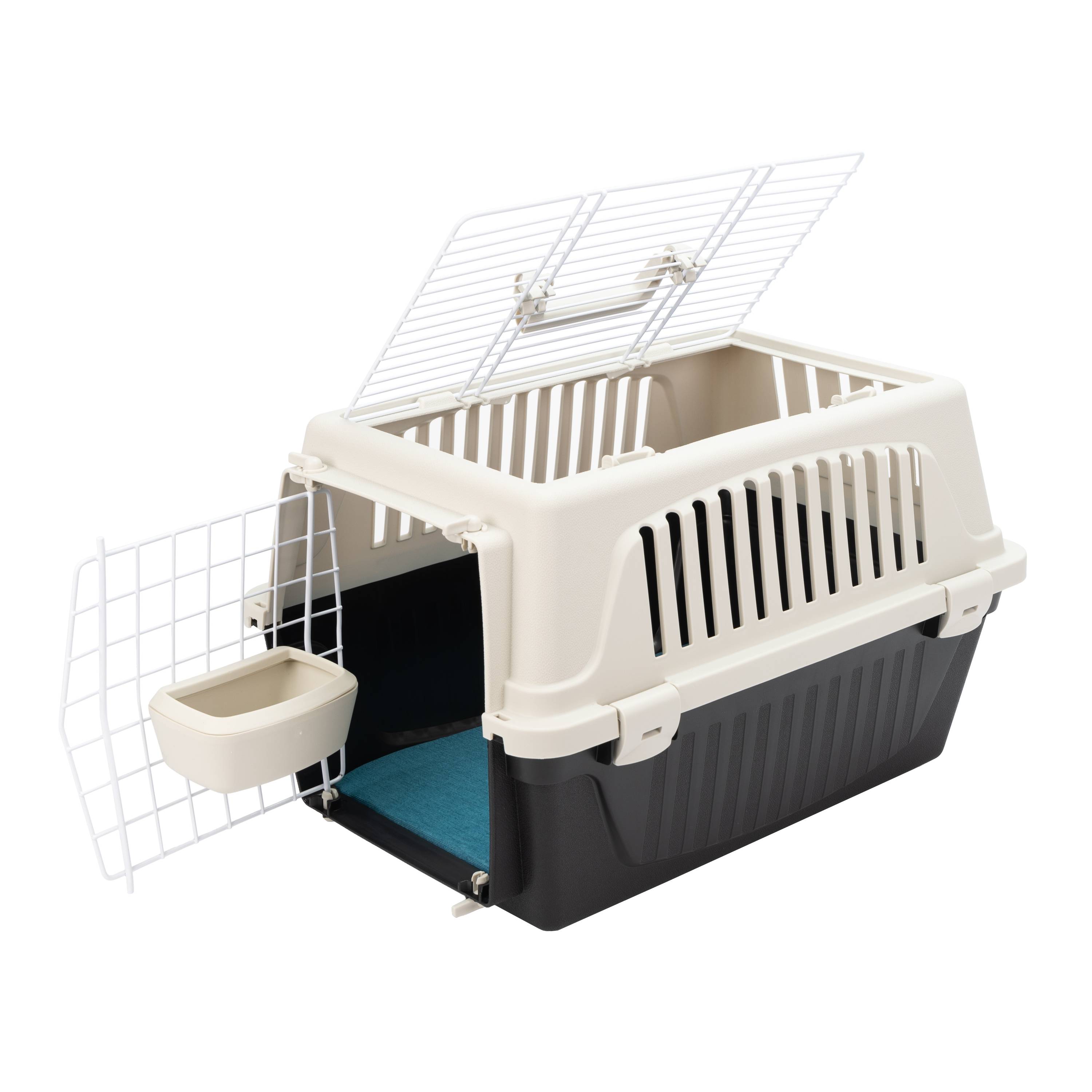 Ferplast - Ferplast Caisse de Transport Chat, Cage de Transport pour Chiens Petits et Chats jusqu'à 5 Kg, Toit Ouvrable, avec Coussin et Gamelle, Fentes - Imagen 5