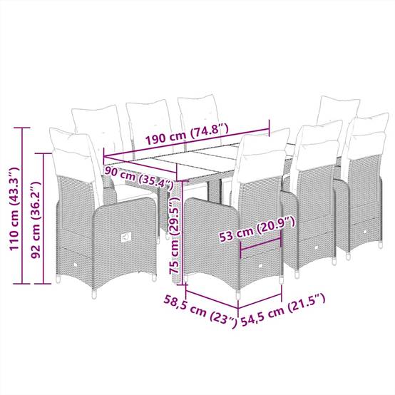 Salon de jardin 8 personnes résine tressée avec fauteuils inclinables Noir – ComfortXL Outdoor Living - Image 7