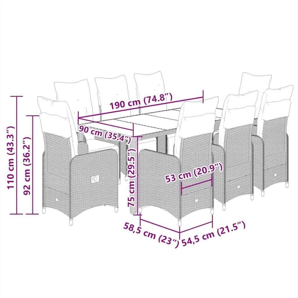 Salon de jardin 8 personnes résine tressée avec fauteuils inclinables Noir – ComfortXL Outdoor Living - Image 7