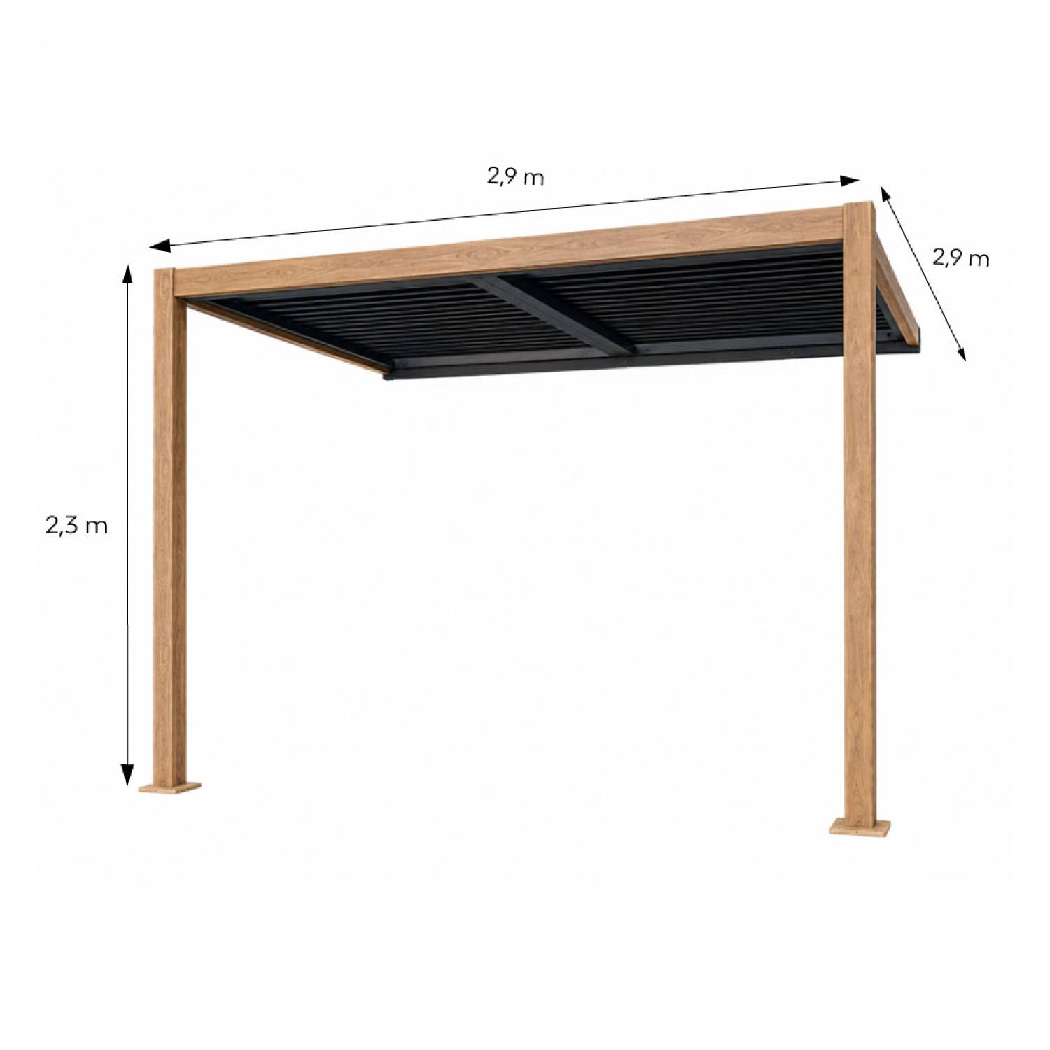Pergola bioclimatique 3x3m adossée effet bois SIFNOS - Image 3