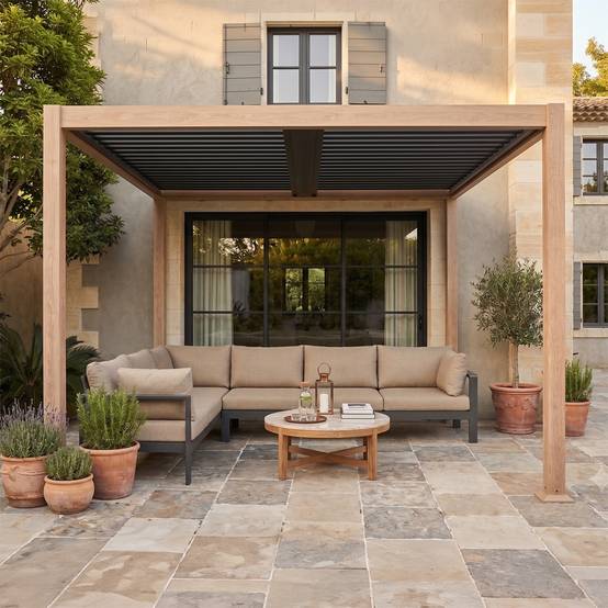Pergola bioclimatique 3x3m adossée effet bois SIFNOS - Image 5