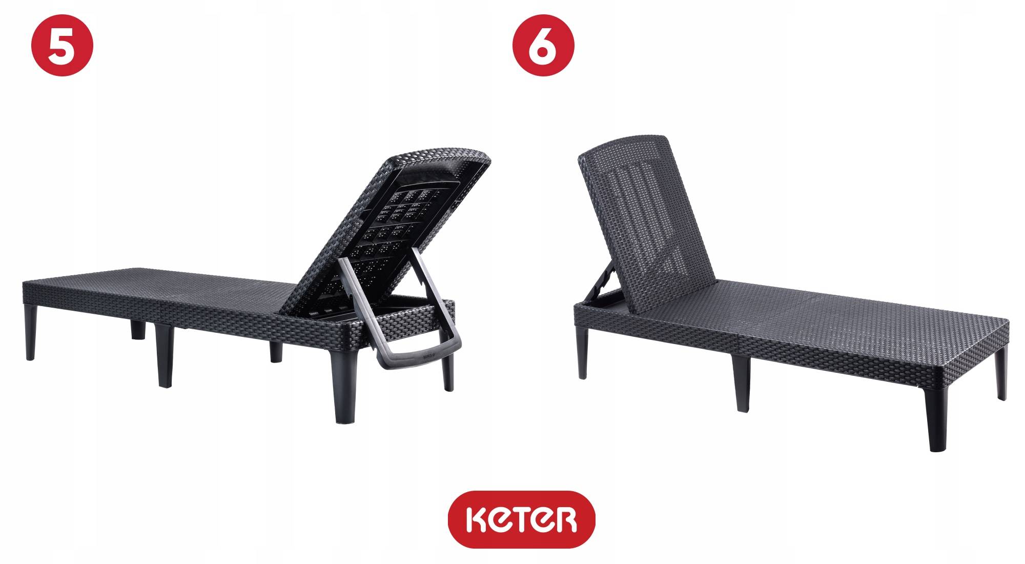Keter - Transat inclinable 4 positions KETER Transat effet rotin anthracite Bain de soleil Haute resistance Jardin Terrasse - Imagen 8