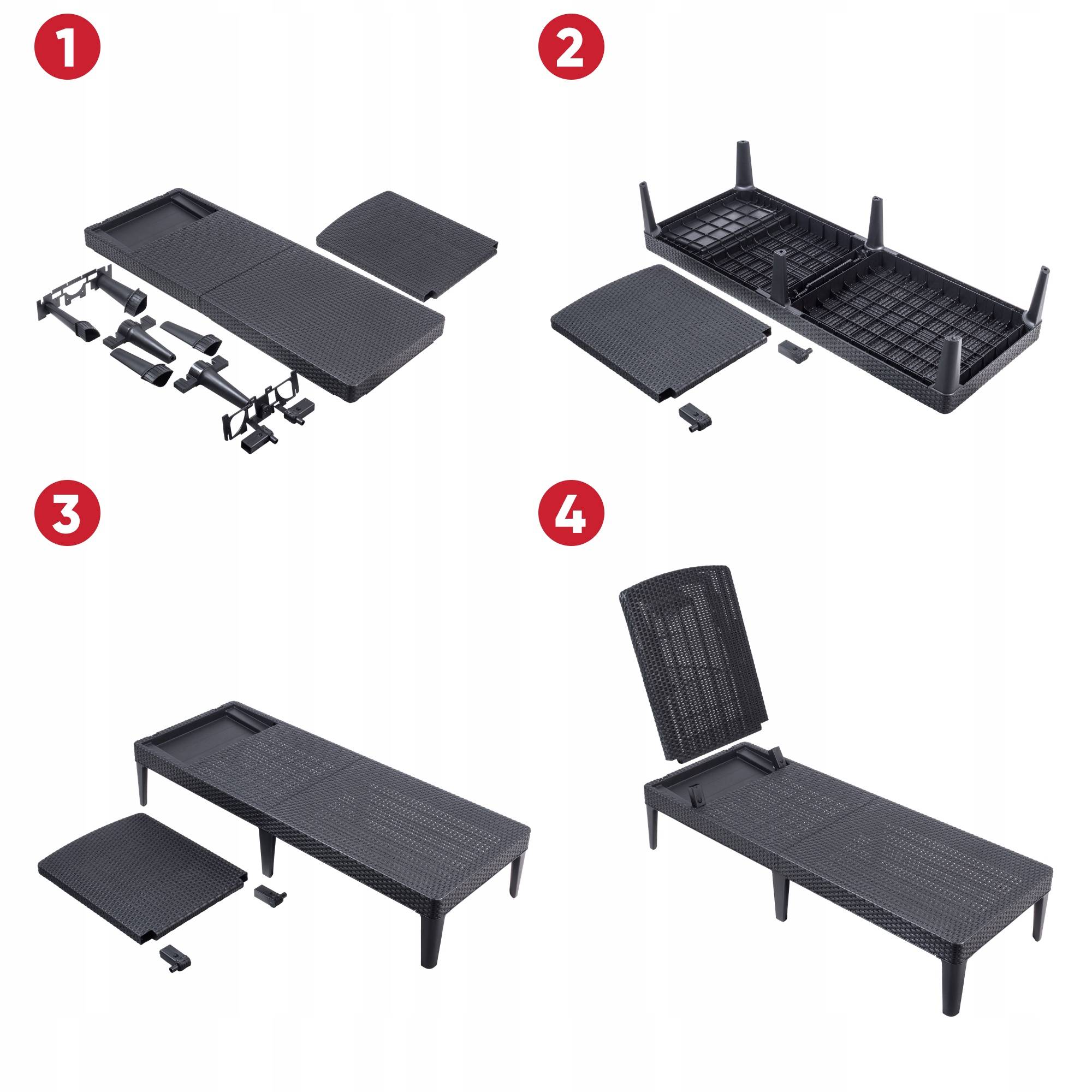 Keter - Transat inclinable 4 positions KETER Transat effet rotin anthracite Bain de soleil Haute resistance Jardin Terrasse - Imagen 7