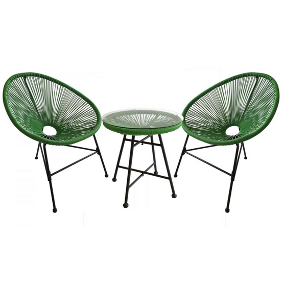 Salon de jardin 2 fauteuils ronds et table basse vert ACAPULCO - Image 1
