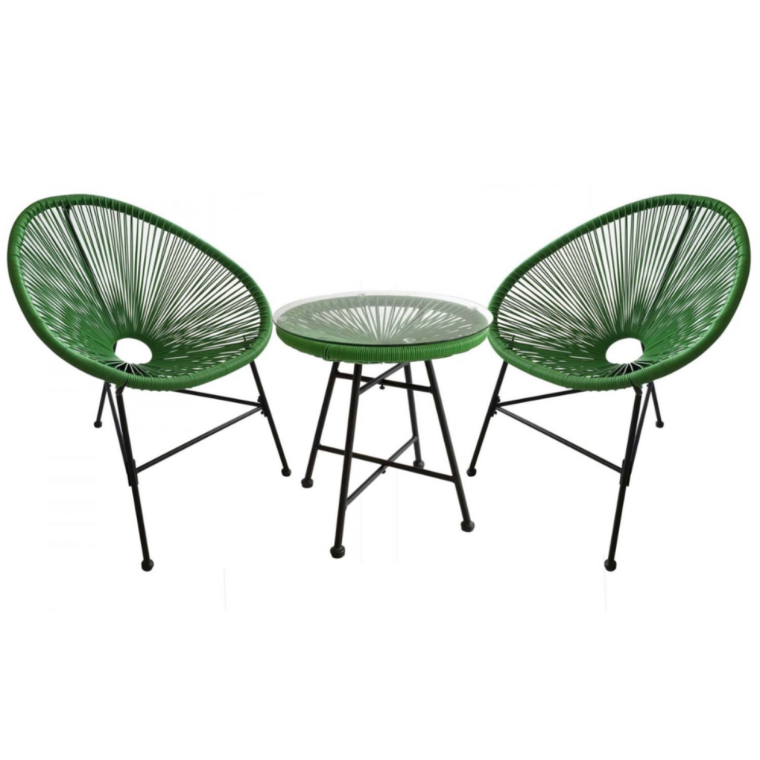 Salon de jardin 2 fauteuils ronds et table basse vert ACAPULCO - Image 1