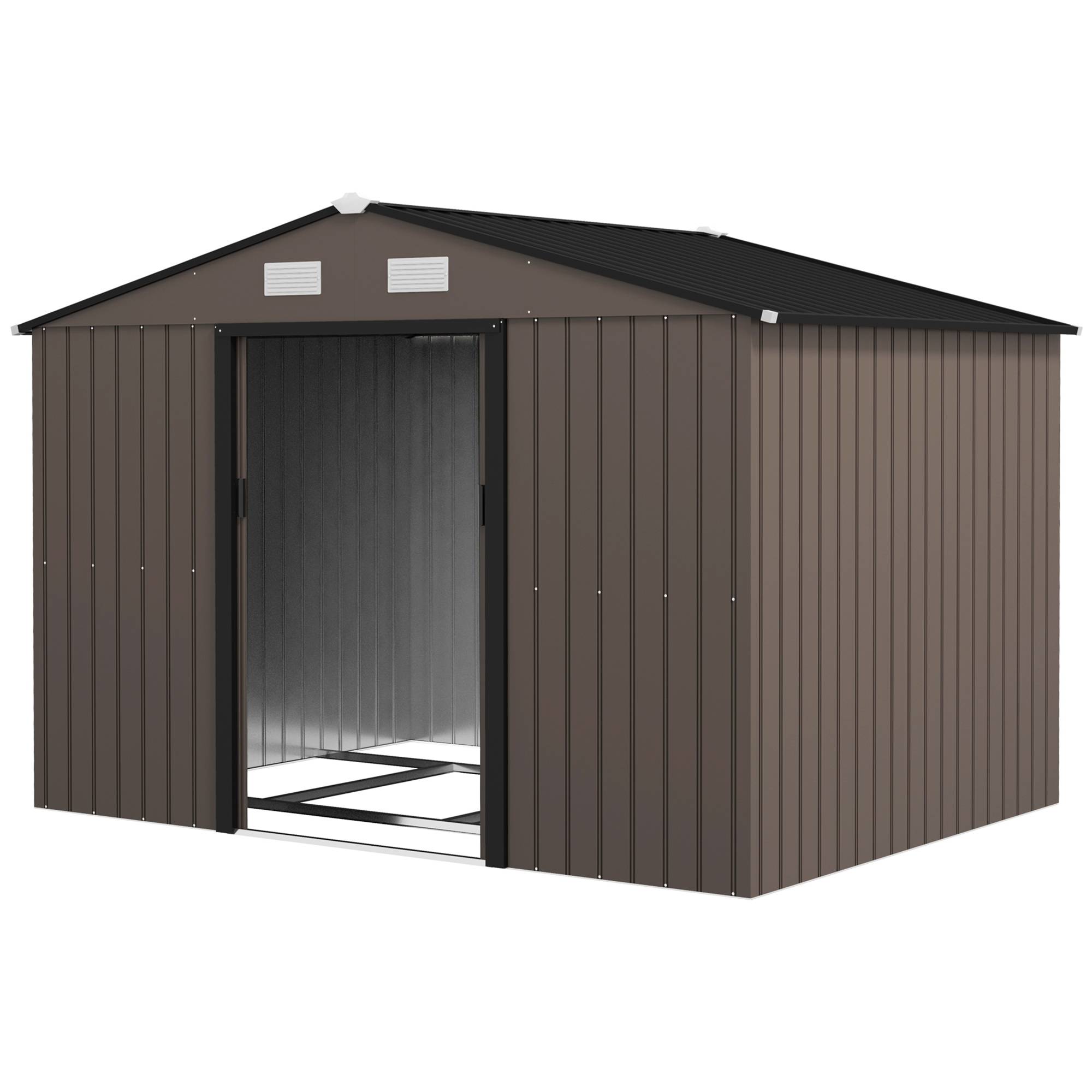 Abri de jardin 4,9 m² (277 x 195 x 192 cm) avec 2 portes coulissantes, toit en pente et 4 fenêtres, marron - Image 2