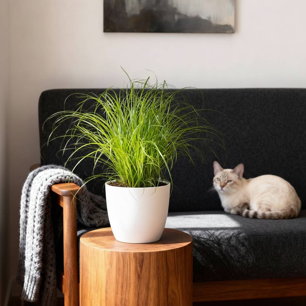 La Green Touch - Cyperus alternifolius Zumula - Papyrus Zumula (herbe à chat) - Avec cache-pot blanc - Pot Ø20 cm, H 30 cm - Image 4