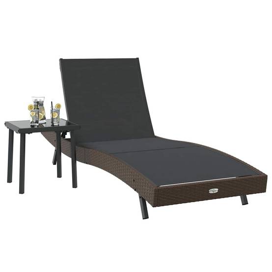 PANGIVO - Transat polyrotin Noir et Marron 197 x 70 x 82 cm avec Table 40 x 40 x 40,5 cm - PANGIVO - Image 3