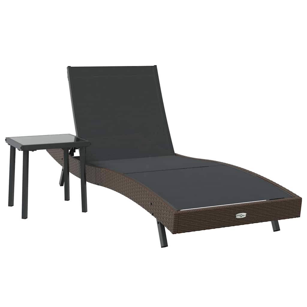 PANGIVO - Transat polyrotin Noir et Marron 197 x 70 x 82 cm avec Table 40 x 40 x 40,5 cm - PANGIVO - Image 2