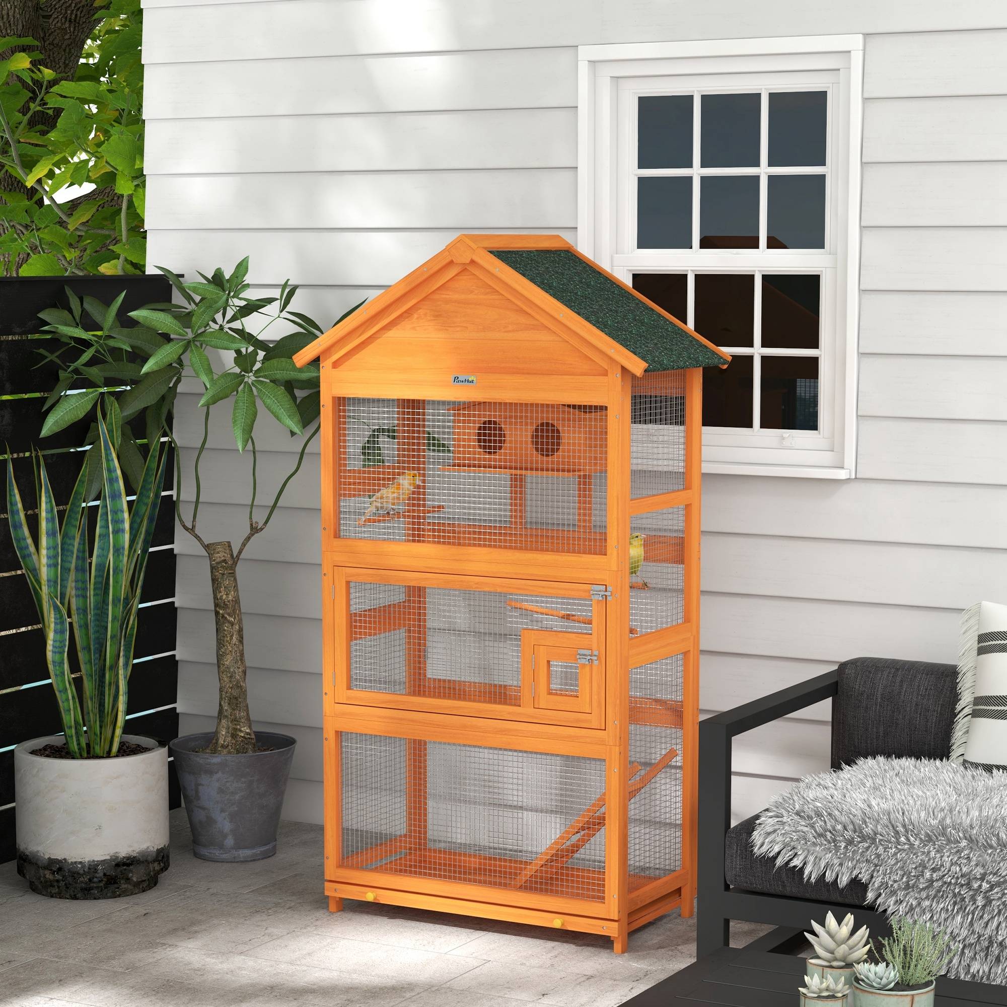 Cage à oiseaux bois orange 92 x 52 x 171 cm - PANGIVO - Image 4