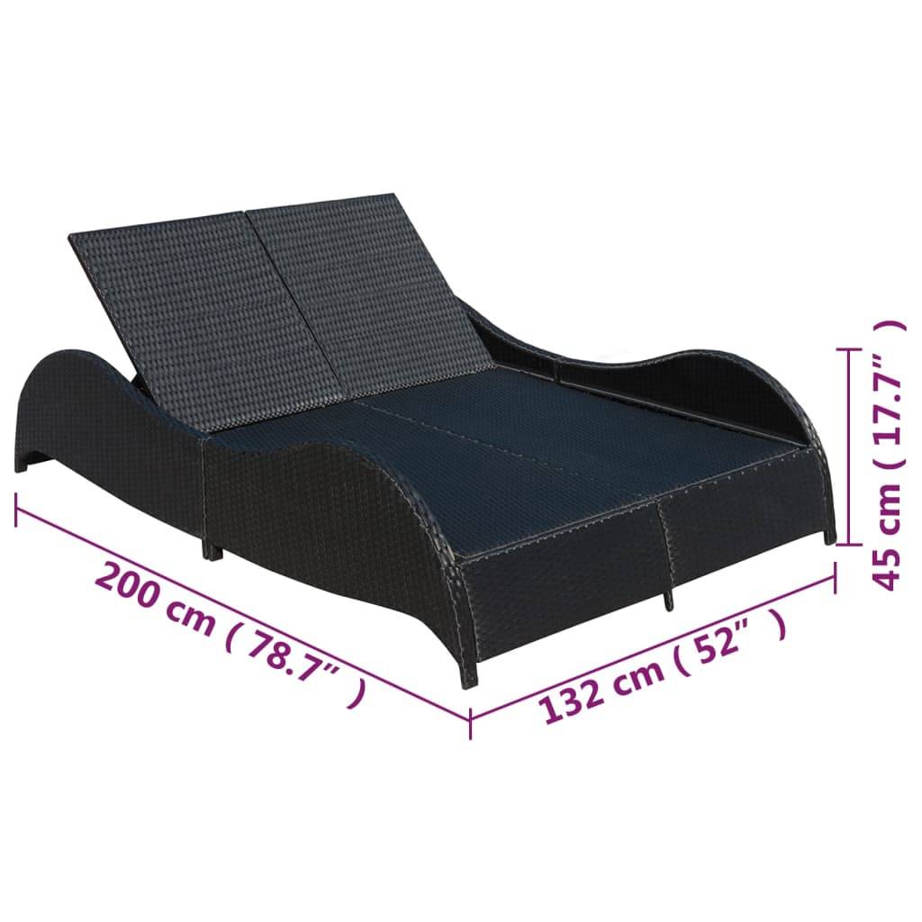 Helloshop26 - Transat chaise longue bain de soleil lit de jardin terrasse meuble d'extérieur double avec coussin vague résine tressée noir - Imagen 6