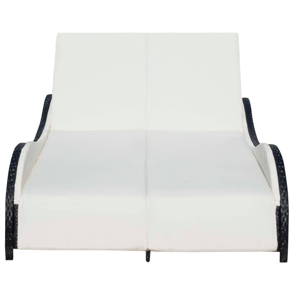 Helloshop26 - Transat chaise longue bain de soleil lit de jardin terrasse meuble d'extérieur double avec coussin vague résine tressée noir - Imagen 4