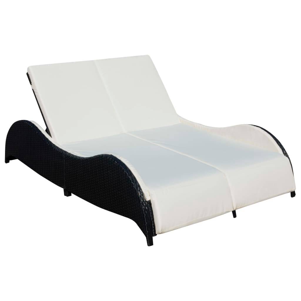 Helloshop26 - Transat chaise longue bain de soleil lit de jardin terrasse meuble d'extérieur double avec coussin vague résine tressée noir - Imagen 1