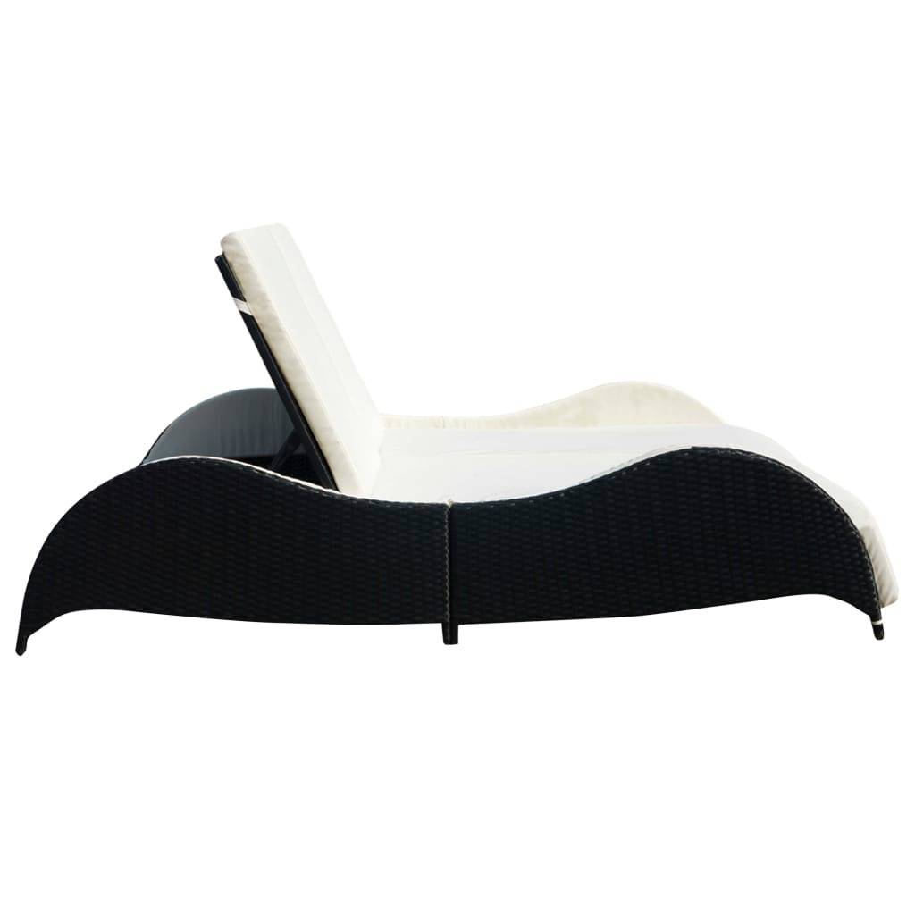Helloshop26 - Transat chaise longue bain de soleil lit de jardin terrasse meuble d'extérieur double avec coussin vague résine tressée noir - Imagen 3