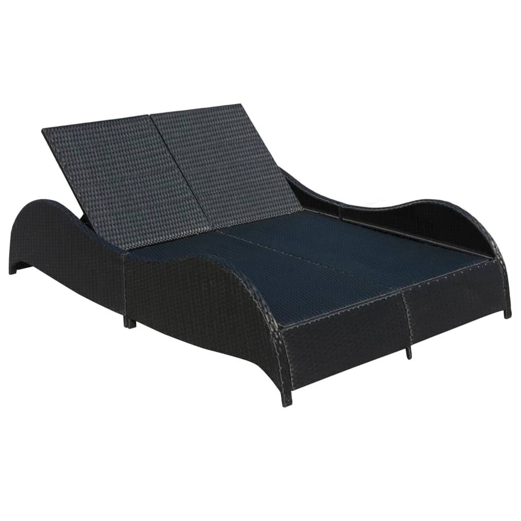 Helloshop26 - Transat chaise longue bain de soleil lit de jardin terrasse meuble d'extérieur double avec coussin vague résine tressée noir - Imagen 5