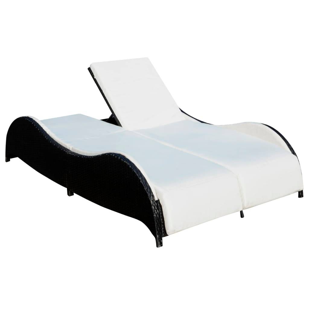 Helloshop26 - Transat chaise longue bain de soleil lit de jardin terrasse meuble d'extérieur double avec coussin vague résine tressée noir - Imagen 2