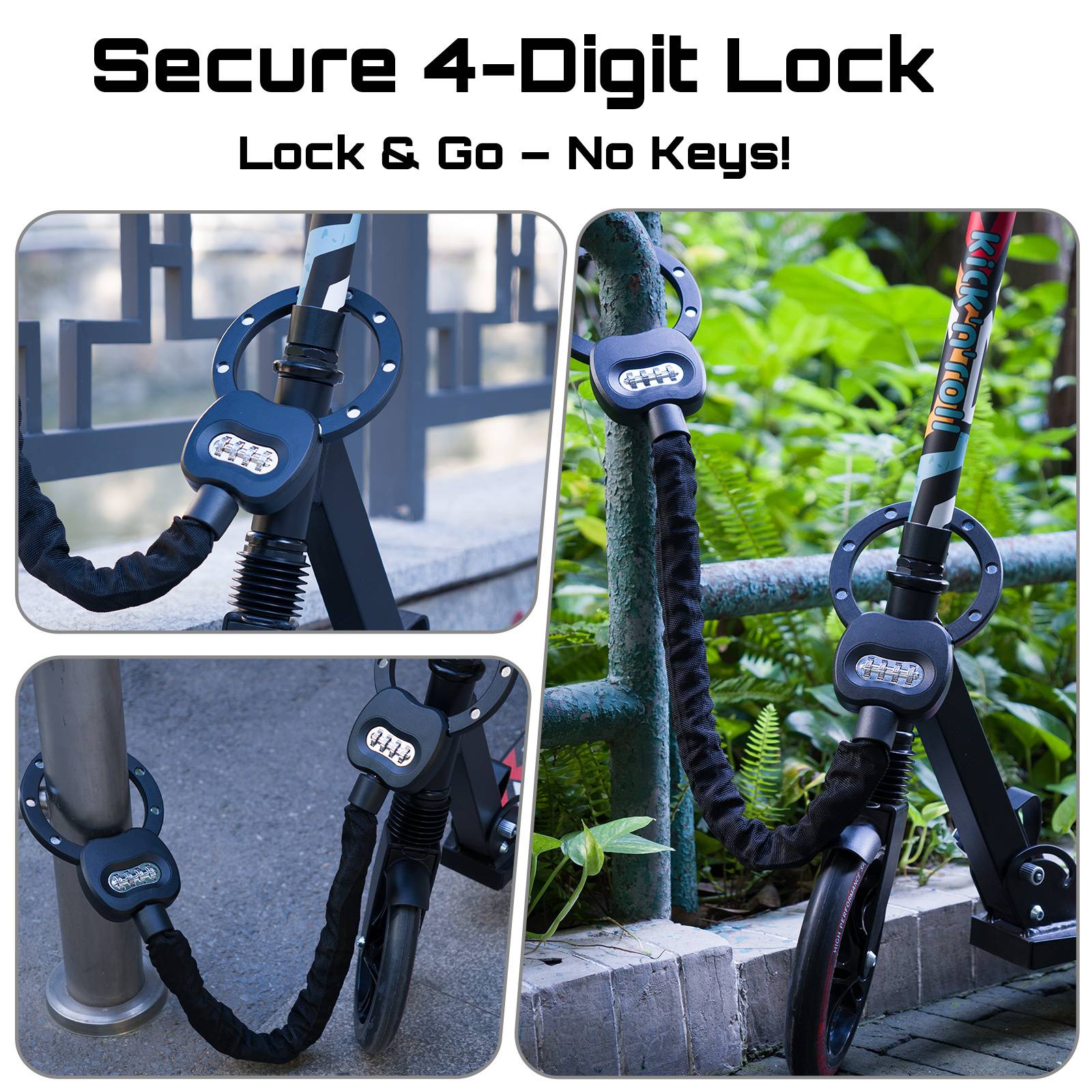 Antivol Trottinette électrique Antivol Trotinette Électrique à Code 4 Chiffres Sac 3L Étanche - Cadenas Solide Acier Silicone