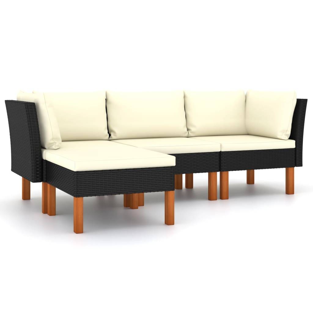 Helloshop26 - Salon de jardin meuble d'extérieur ensemble de mobilier 4 pièces avec coussins résine tressée noir - Imagen 1