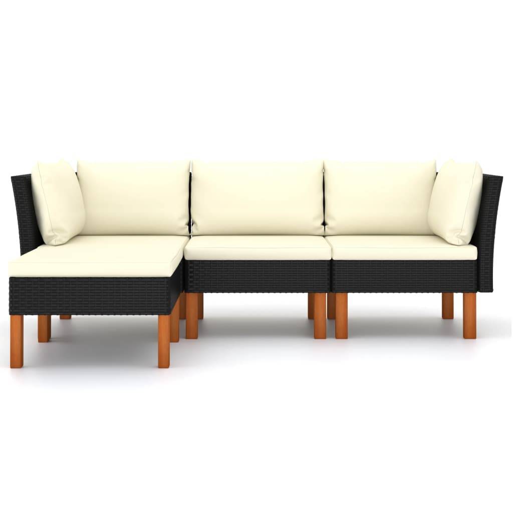 Helloshop26 - Salon de jardin meuble d'extérieur ensemble de mobilier 4 pièces avec coussins résine tressée noir - Imagen 2