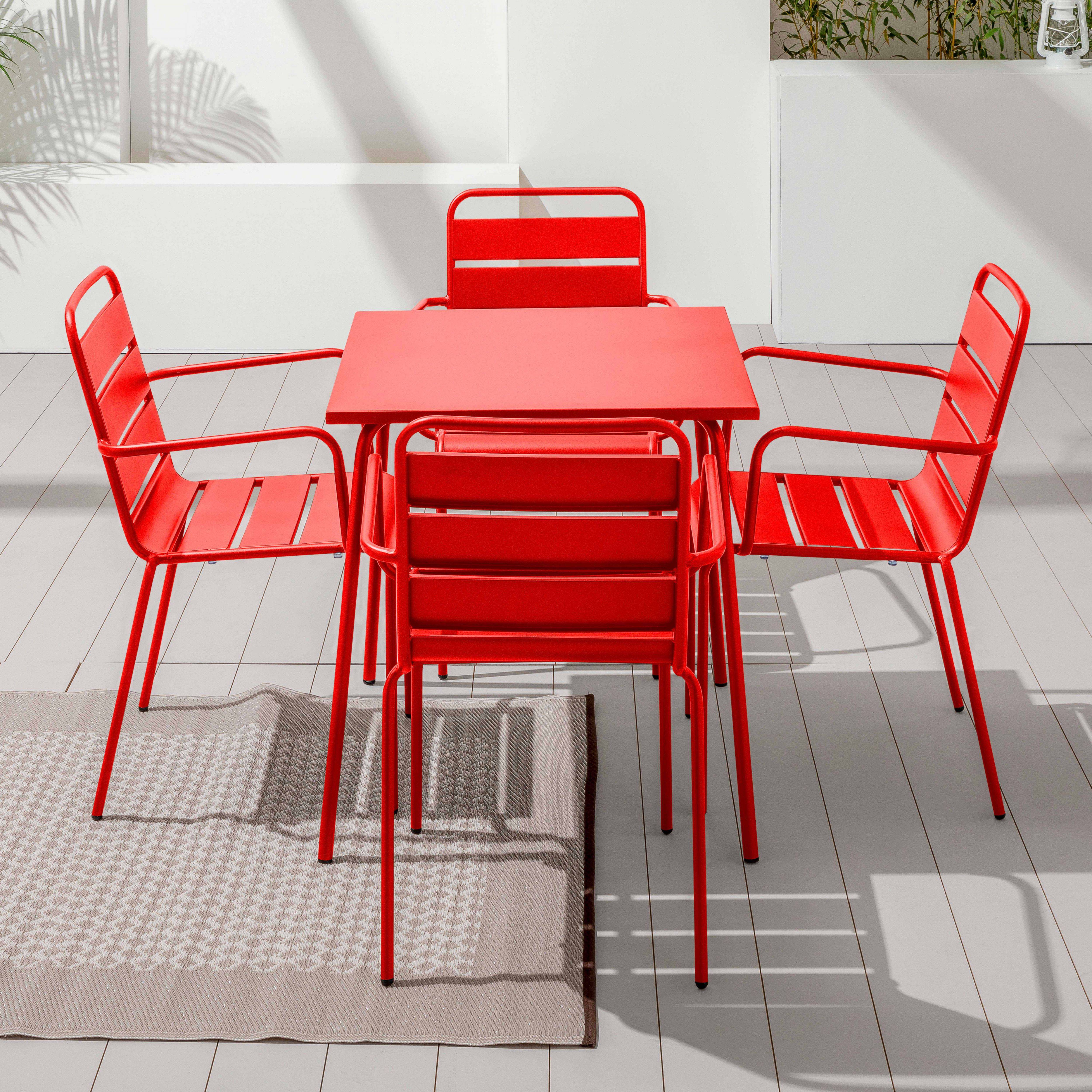 Oviala - Ensemble table de jardin carrée et 4 fauteuils acier rouge Palavas - Oviala - Imagen 2