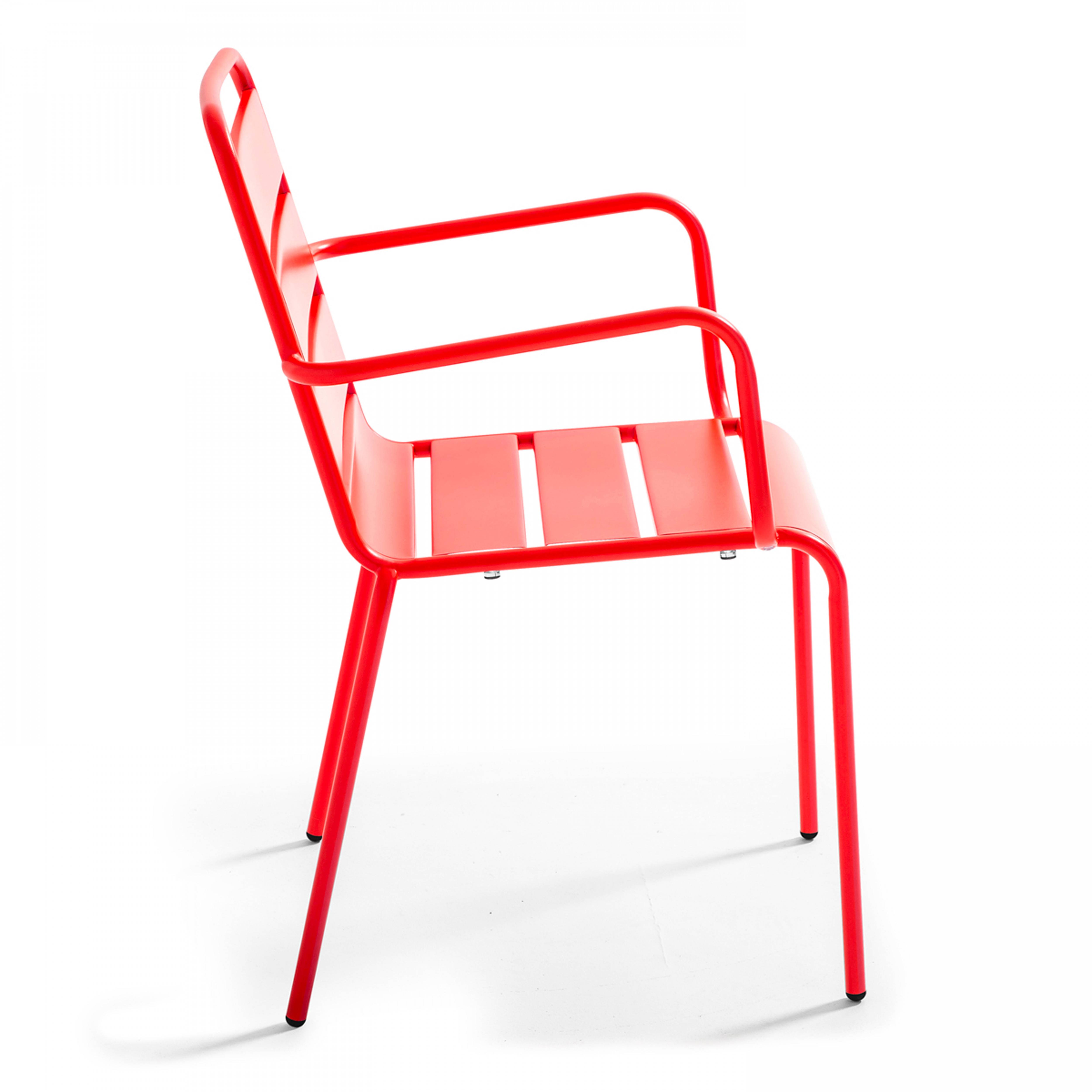 Oviala - Ensemble table de jardin carrée et 4 fauteuils acier rouge Palavas - Oviala - Imagen 6