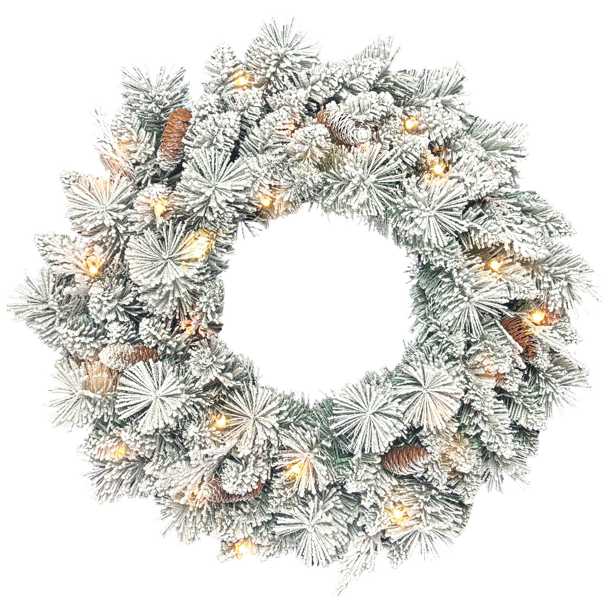 Couronne Noël lumineuse 60cm, 35 LED blanc chaud, minuterie, 98 branches, vert/blanc - Image 1