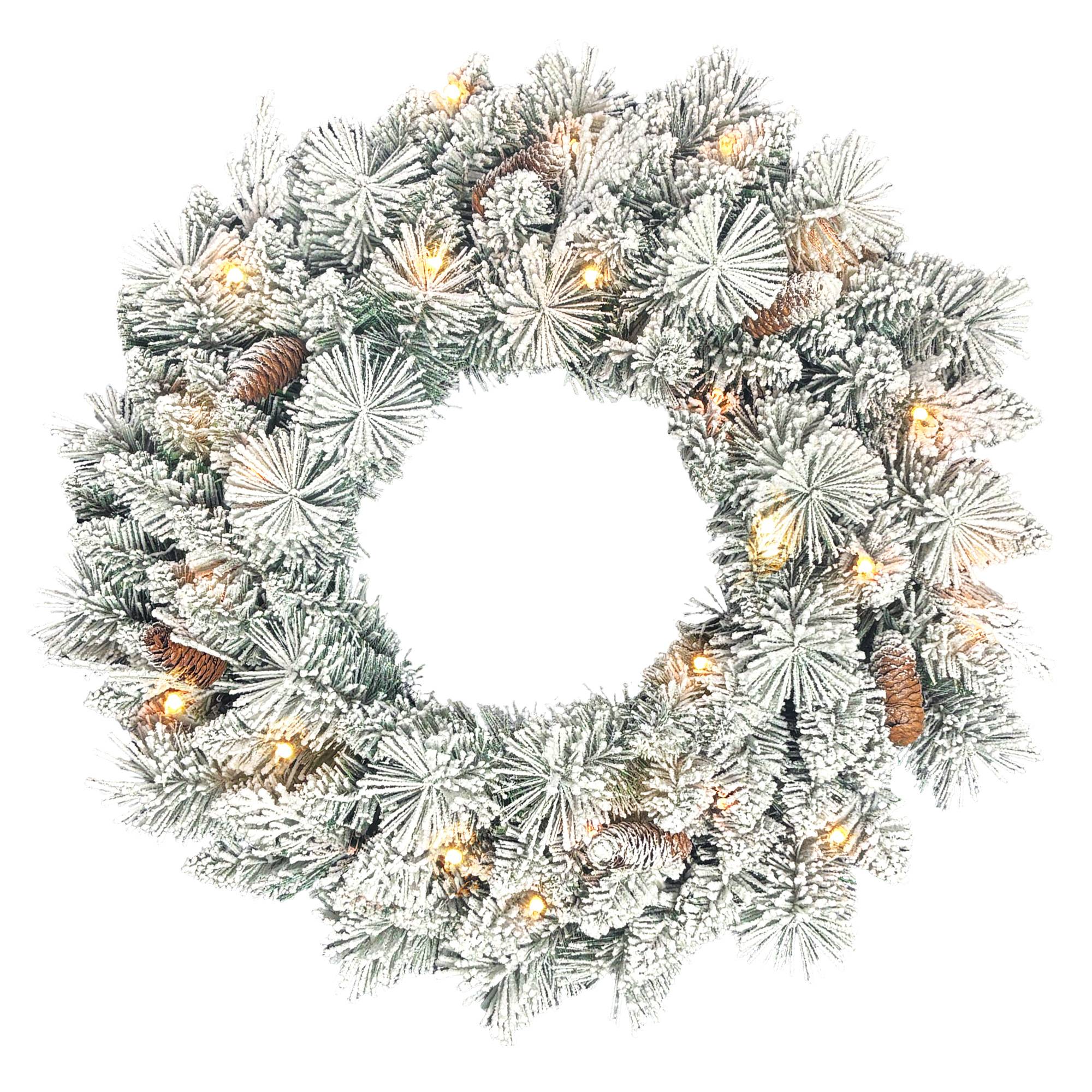 Couronne Noël lumineuse 60cm, 35 LED blanc chaud, minuterie, 98 branches, vert/blanc - Image 2