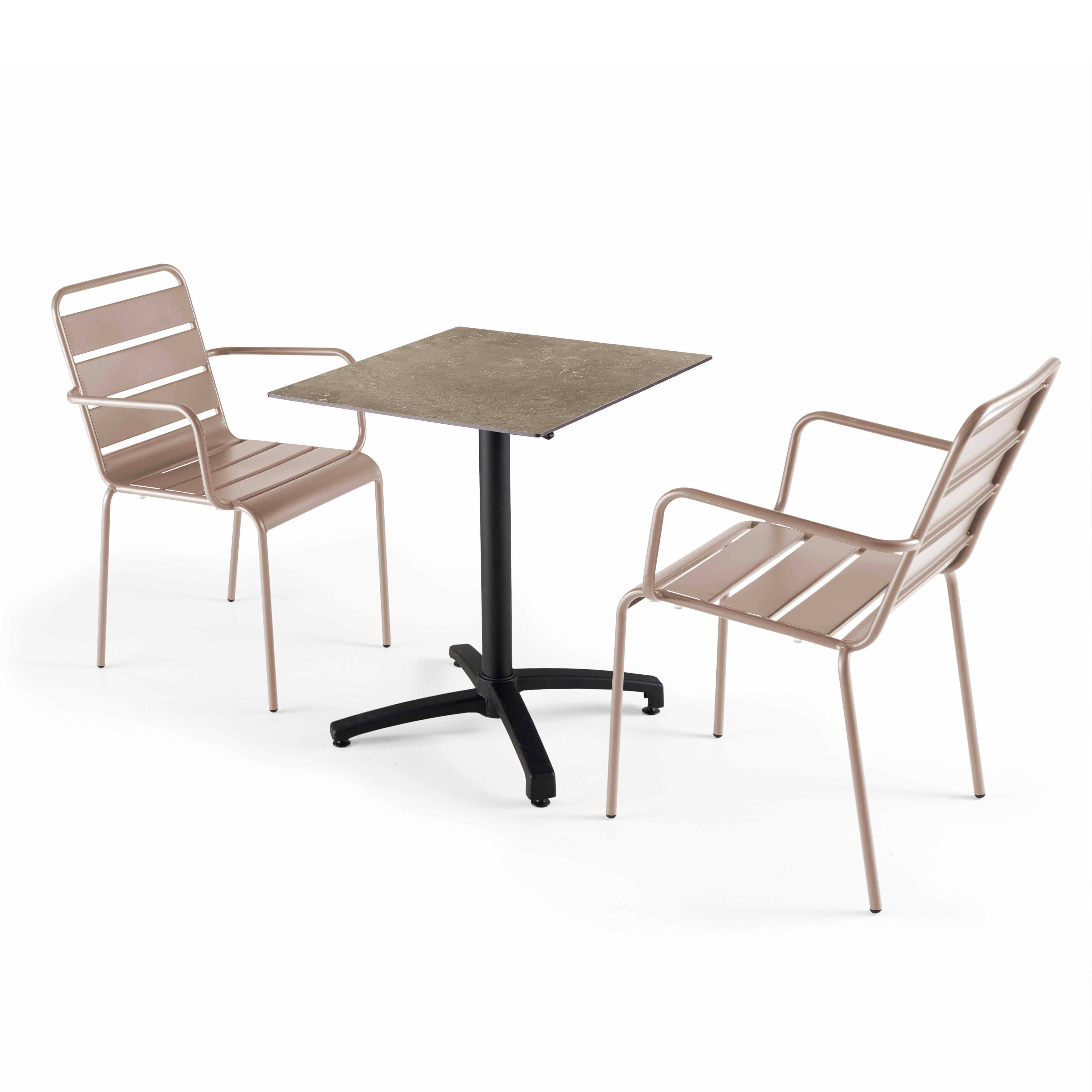 Oviala - Ensemble table de terrasse stratifié marbre et 2 fauteuils taupe - Oviala - Imagen 1