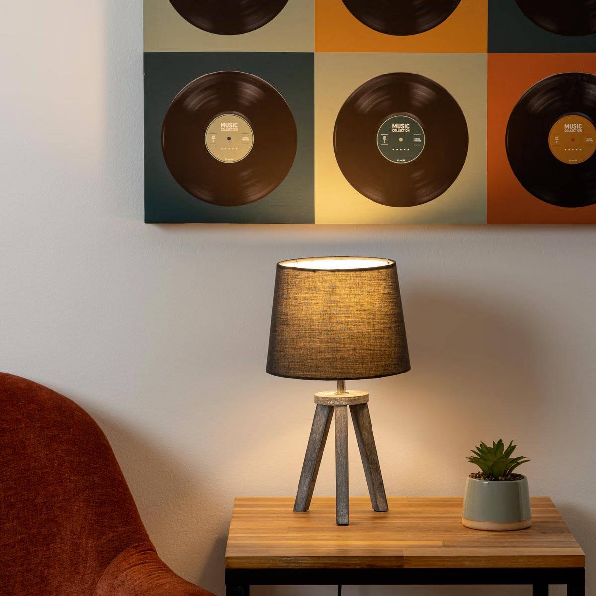Lampe à Poser Trépied en Bois "Alexis" 31cm Gris - Image 3