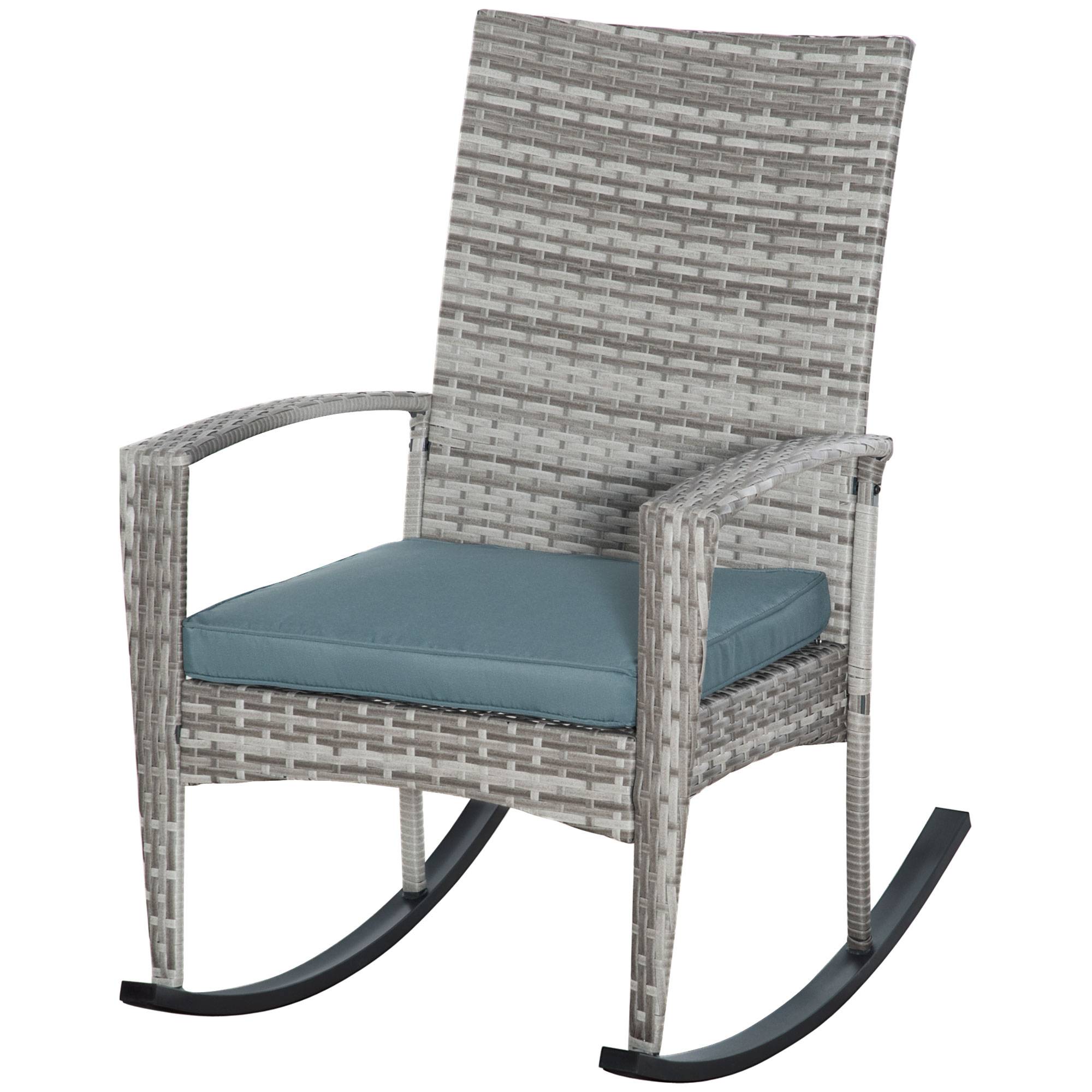 ComfortXL - Fauteuil à bascule en résine tressée et métal gris 66 x 88 x 98 cm jardin assise rembourrée anti-basculement - Image 2