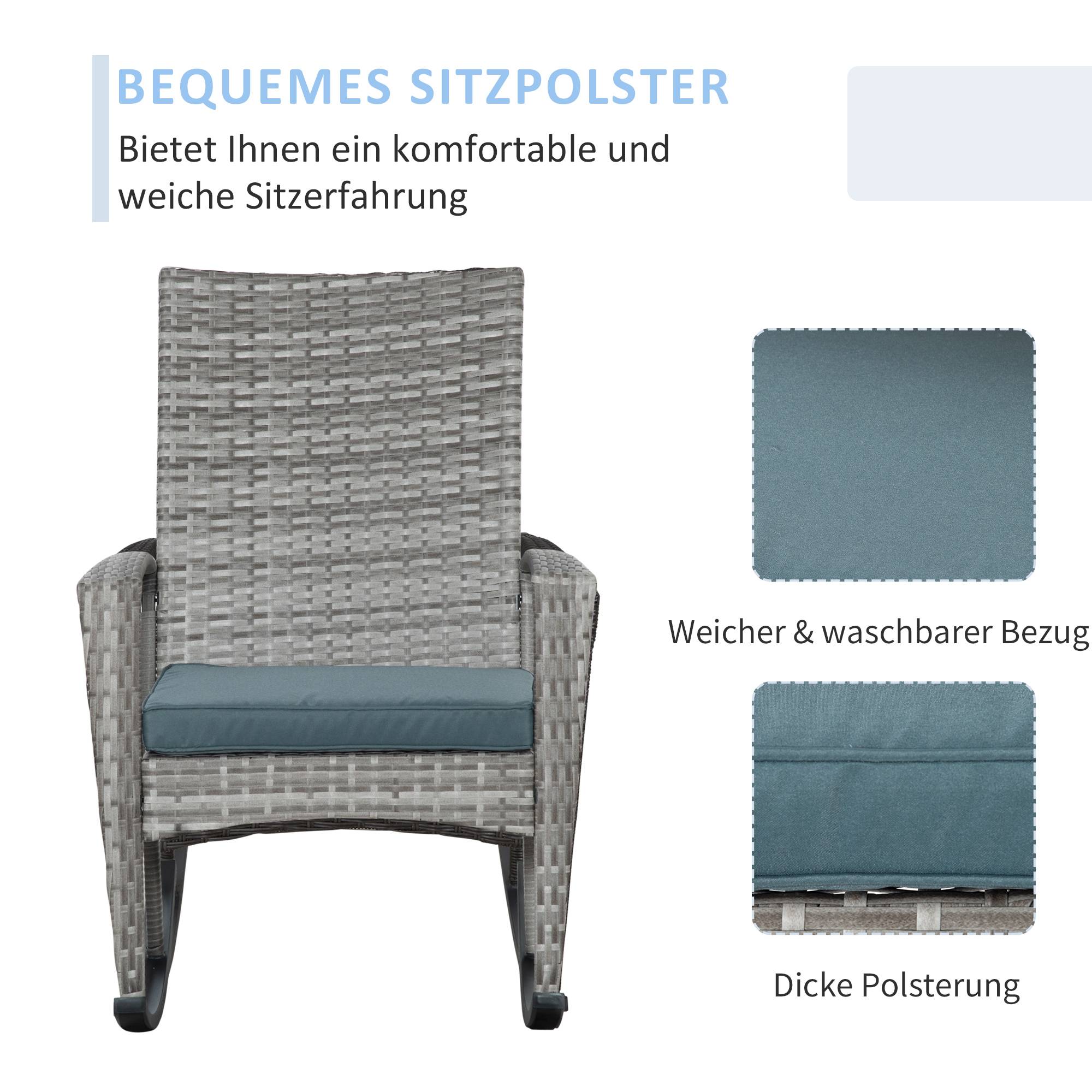 ComfortXL - Fauteuil à bascule en résine tressée et métal gris 66 x 88 x 98 cm jardin assise rembourrée anti-basculement - Image 5