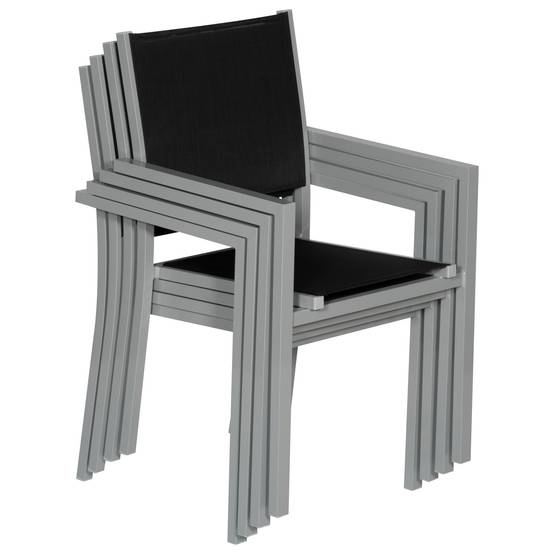 Lot de 6 chaises en aluminium gris - textilène noir - HAPPY GARDEN - Image 5