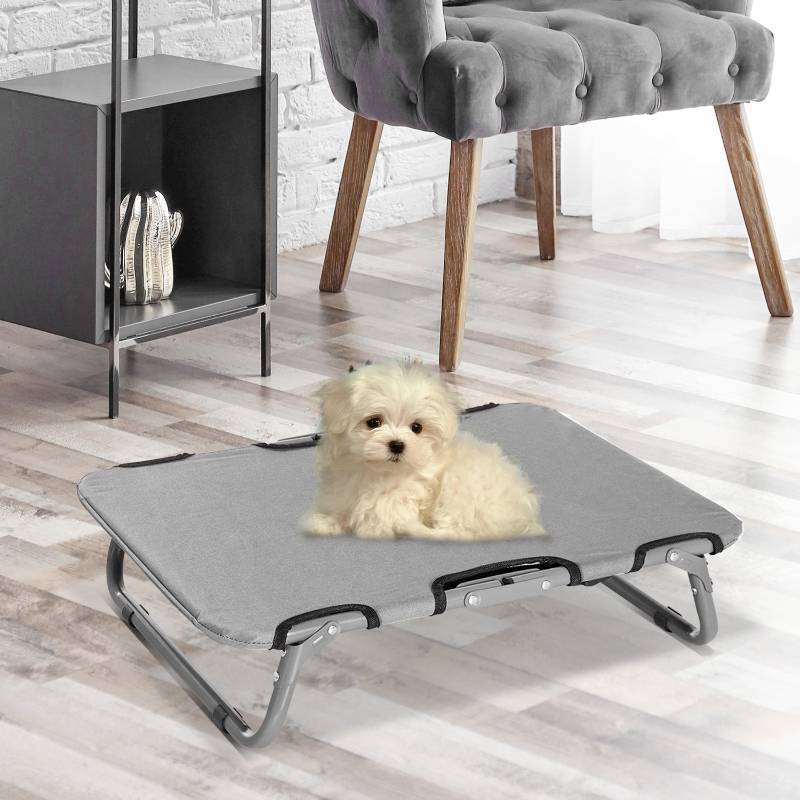 Lit de Camp Chien Surélevé Acier Pliable Petit Chien Chat Extérieur Gris 59x46cm - ComfortXL Pet Living - Image 1
