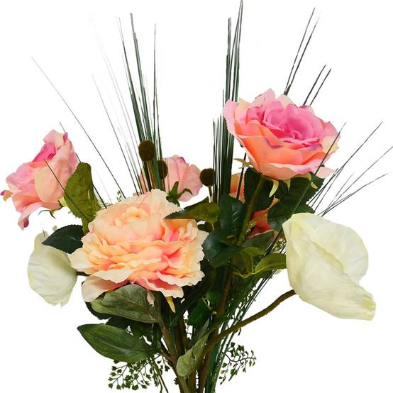 Bouquet artificiel création fleuriste H 70 cm rose sentimental - Image 1