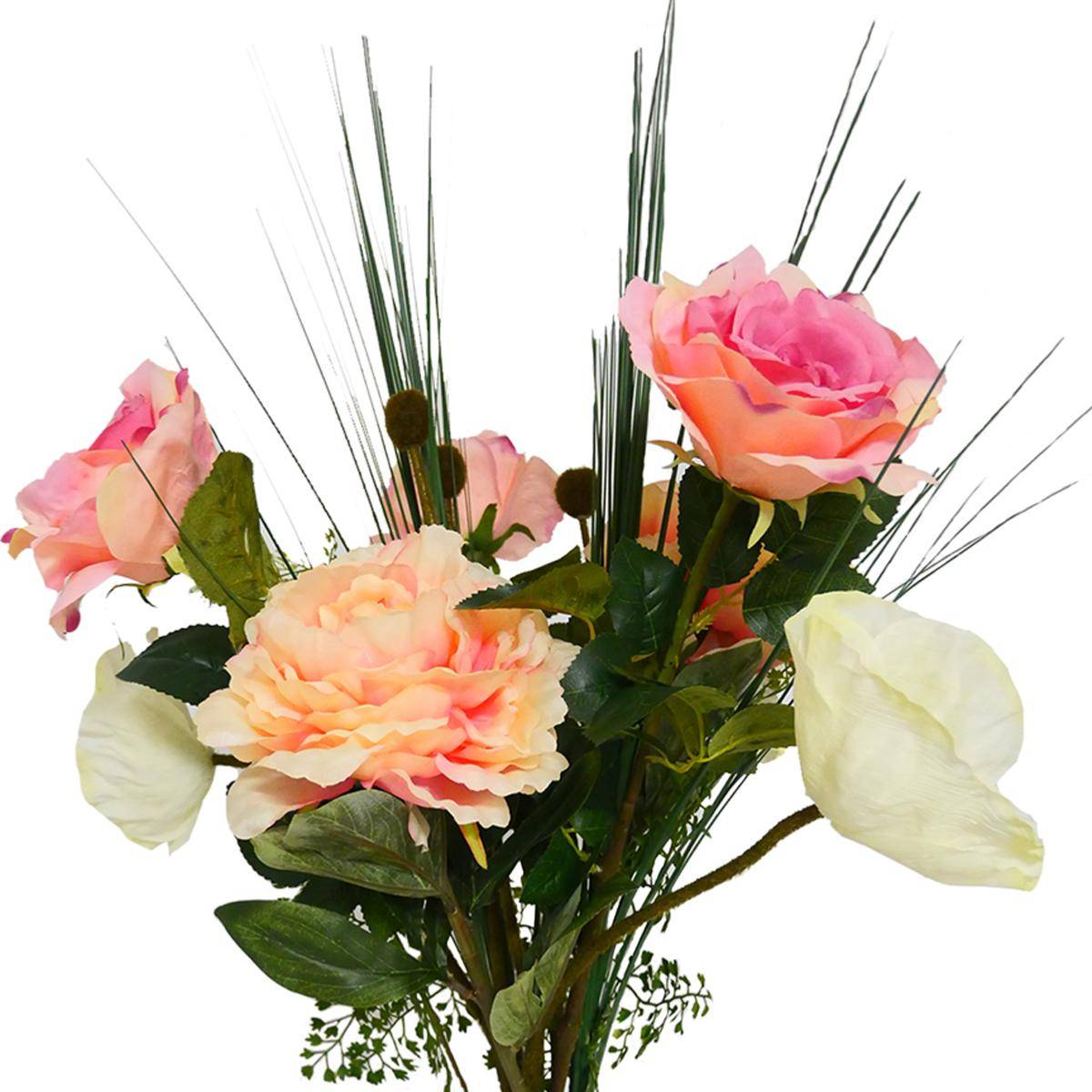 Bouquet artificiel création fleuriste H 70 cm rose sentimental - Image 1