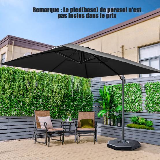 Parasol Déporté Inclinable 3x3M avec Base Croisée Rotation à 360° Manivelle 8 Baleines Event pour Jardin Terrasse Noir MAISON CHIC - Image 2