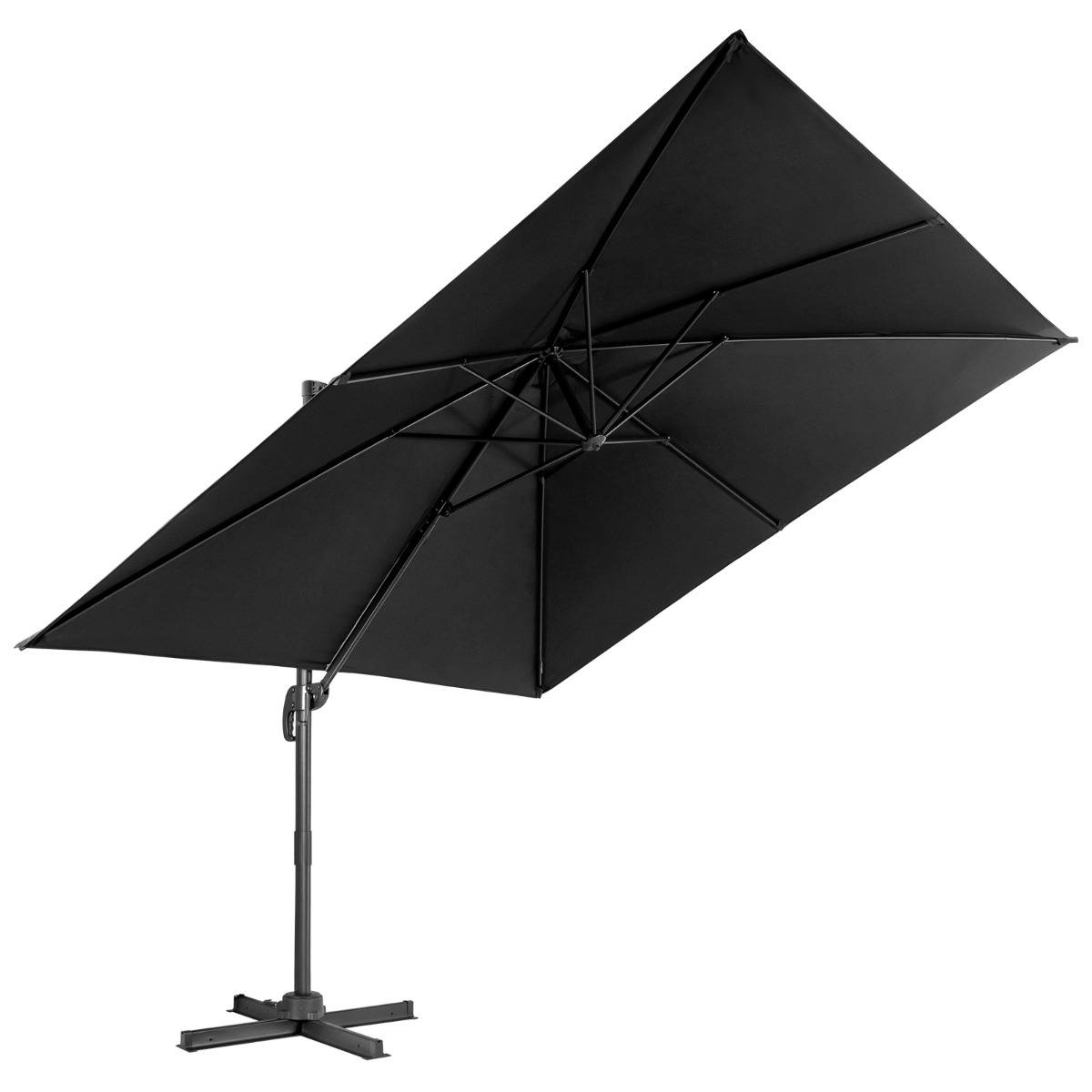 Parasol Déporté Inclinable 3x3M avec Base Croisée Rotation à 360° Manivelle 8 Baleines Event pour Jardin Terrasse Noir MAISON CHIC - Image 4