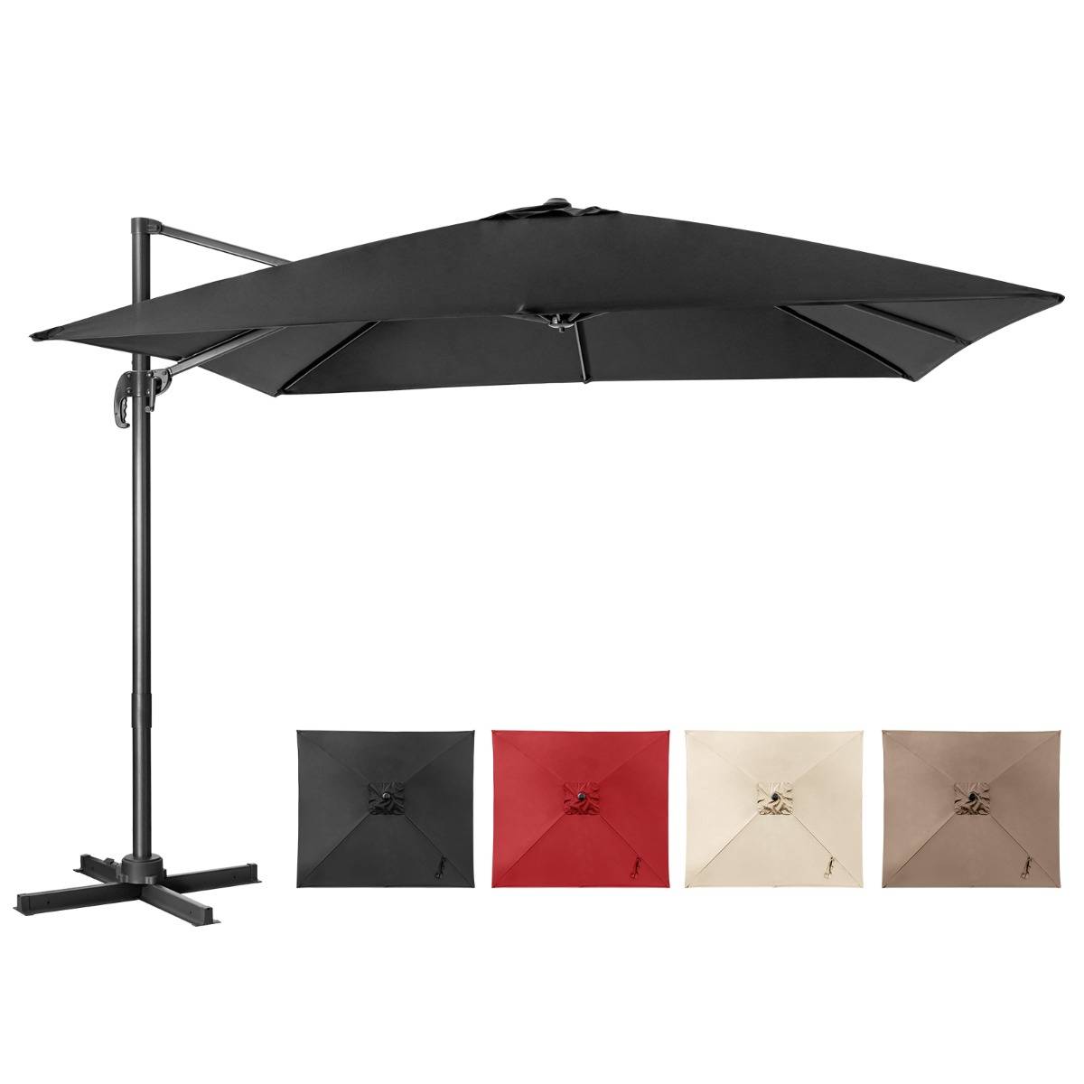 Parasol Déporté Inclinable 3x3M avec Base Croisée Rotation à 360° Manivelle 8 Baleines Event pour Jardin Terrasse Noir MAISON CHIC - Image 1