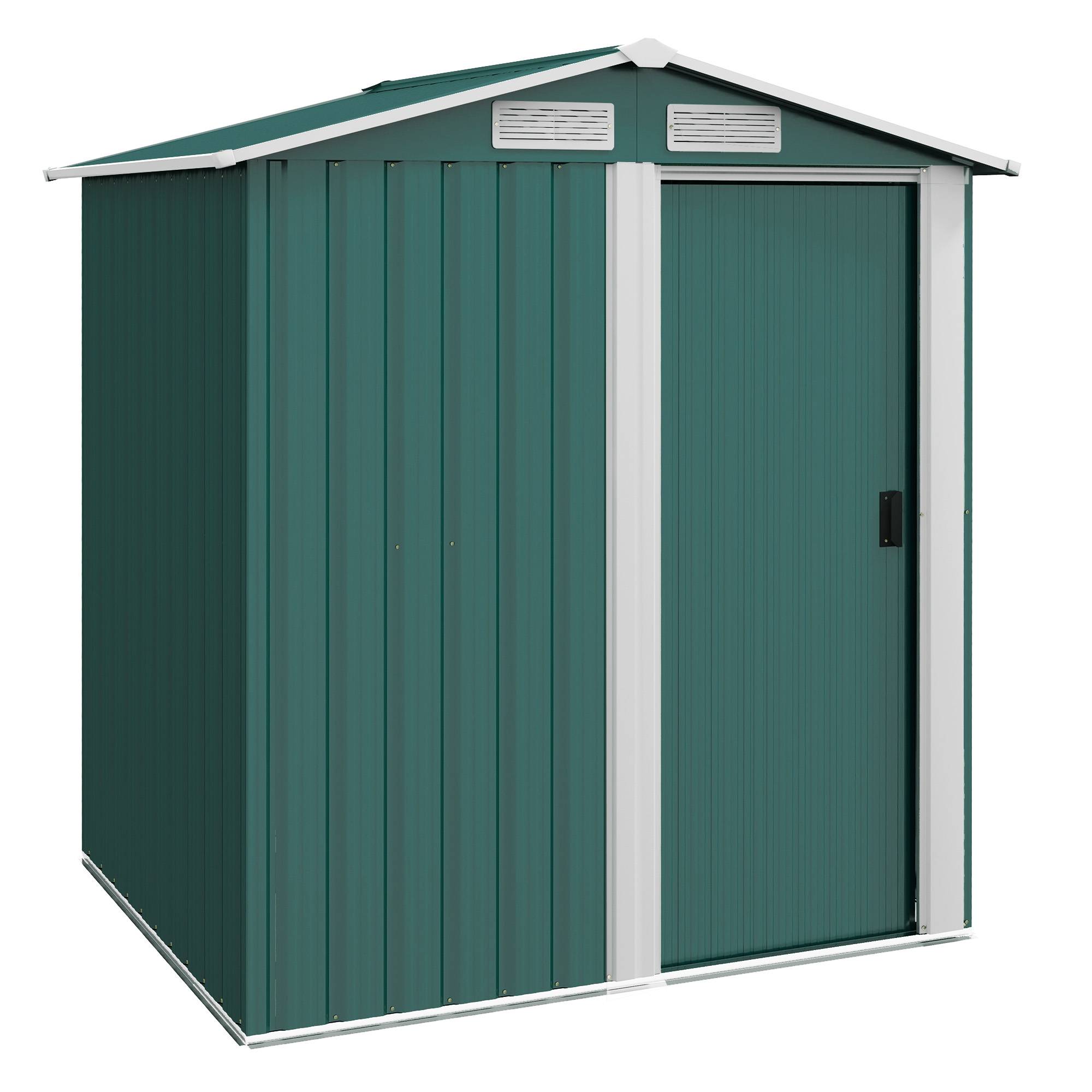 Abri de jardin acier avec toit incliné et 4 aérations 152x132x188 cm rangement sécurisé pour outils vert - Image 1