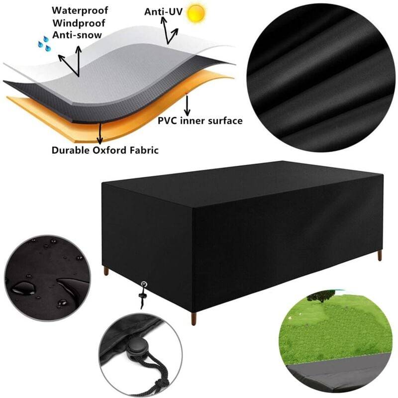 IntiMeg - Housse de protection pour table de jardin Oxford 420D - Imperméable, coupe-vent, protection UV, résistante au froid (180 x 100 x 70 cm) IntiMeg - Image 2