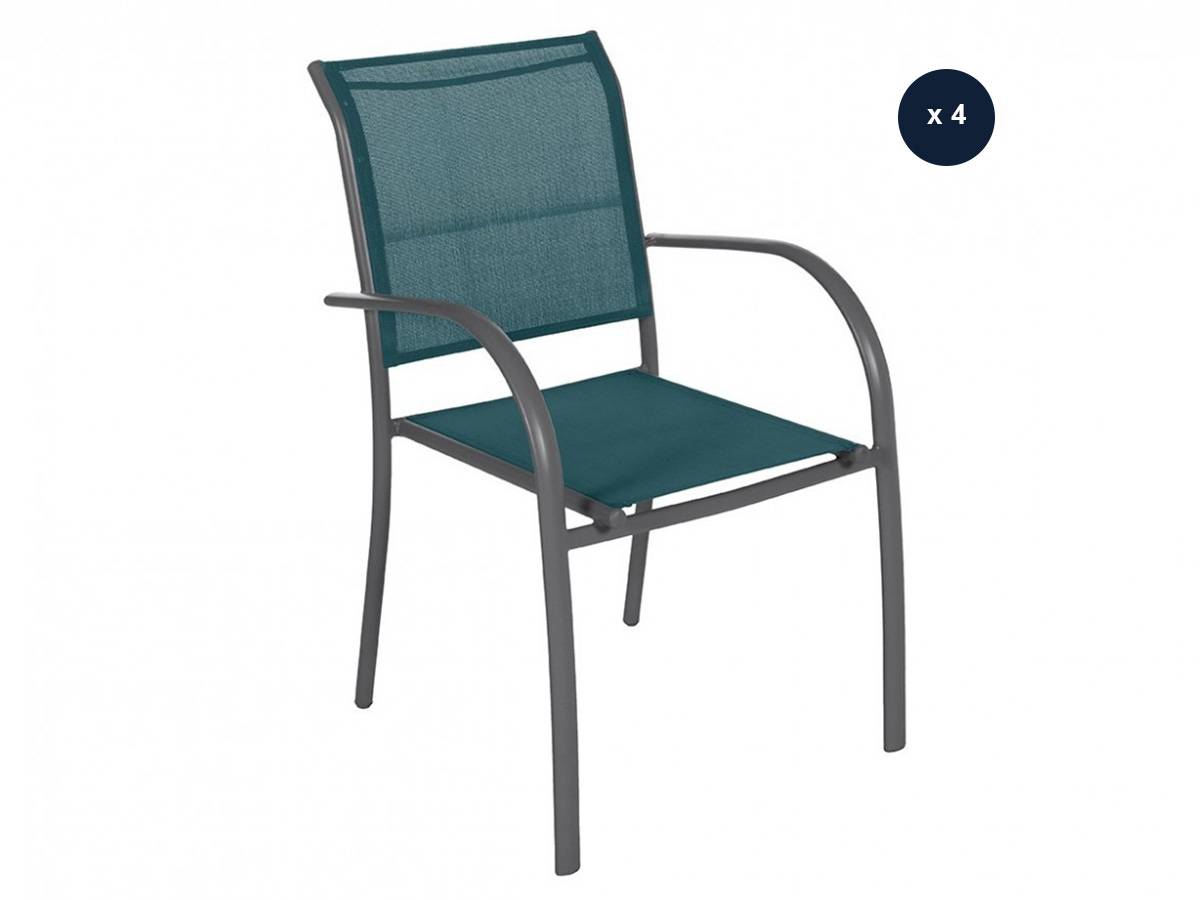 Hesperide - Lot de 4 fauteuils de jardin en texaline Piazza Bleu Canard / Graphite - Hespéride - Imagen 1