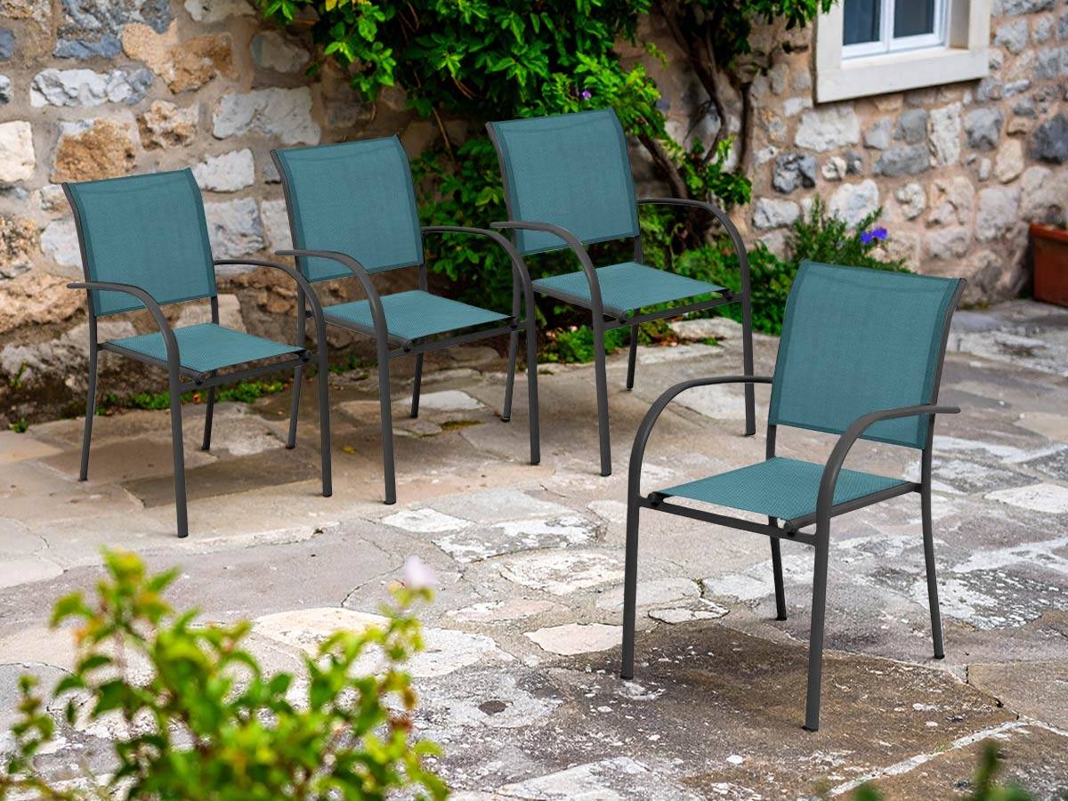 Hesperide - Lot de 4 fauteuils de jardin en texaline Piazza Bleu Canard / Graphite - Hespéride - Imagen 2