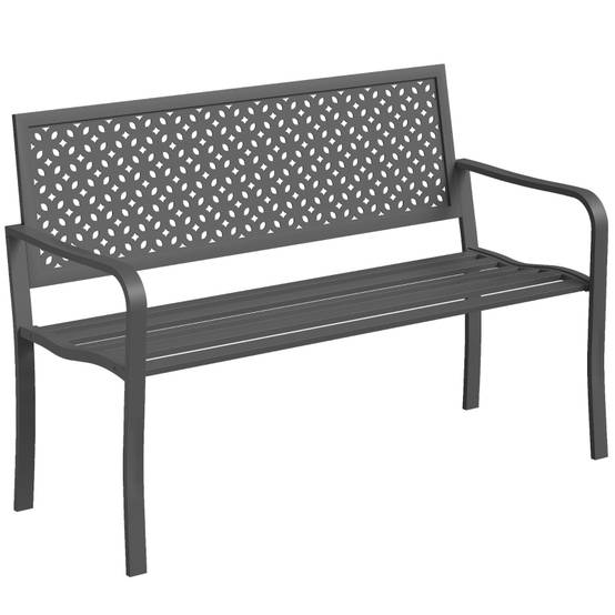 Banc de jardin en métal 2 places étanche aux intempéries Banc extérieur avec dossier résistant à la rouille, géométrique jusqu’à 240 kg - Image 1