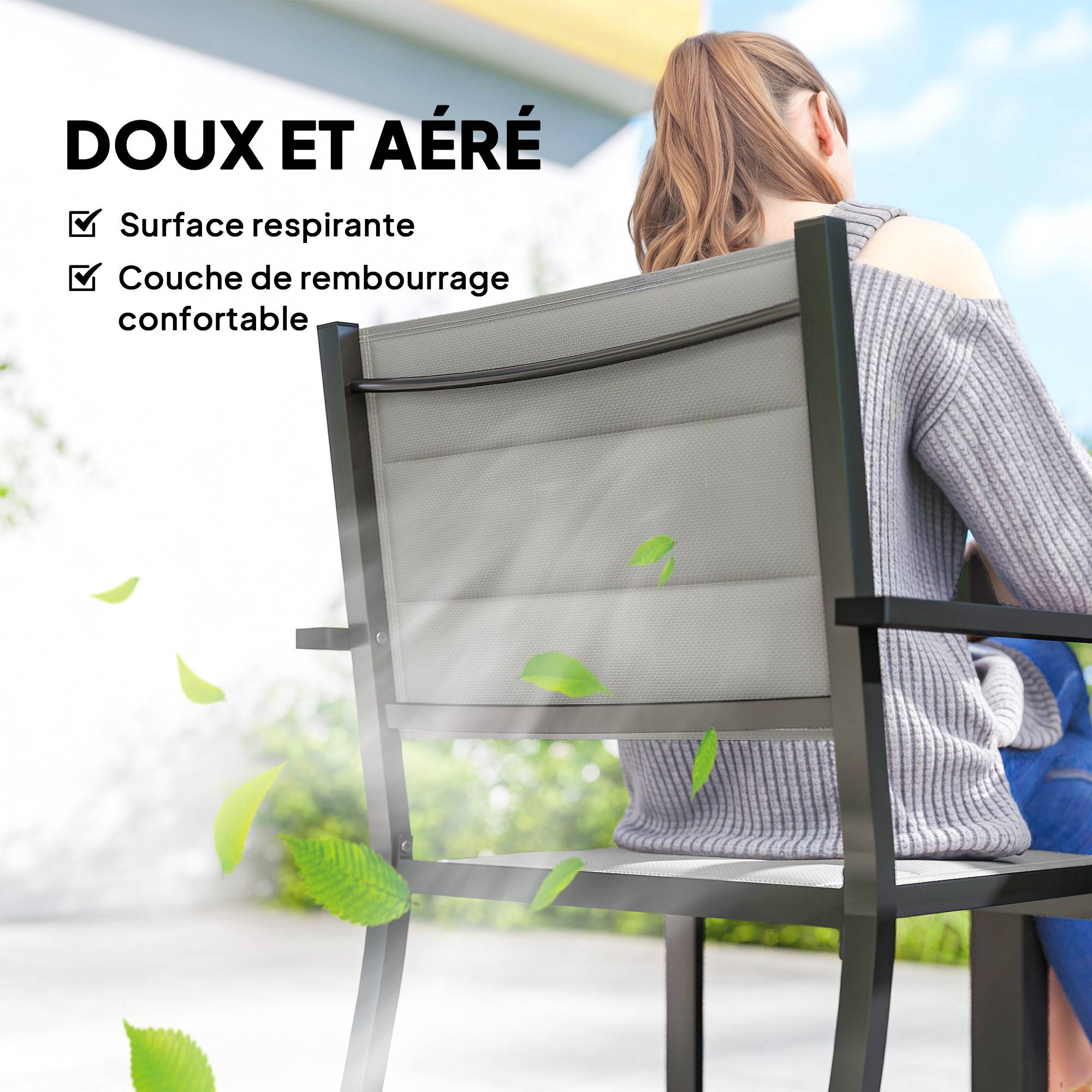 Salon de jardin aluminium gris 180 x 80 x 75 cm - PANGIVO - Image 7