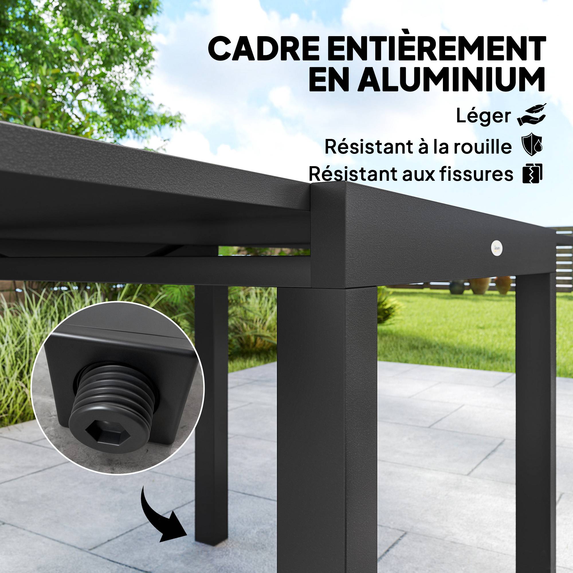 Salon de jardin aluminium gris 180 x 80 x 75 cm - PANGIVO - Image 9