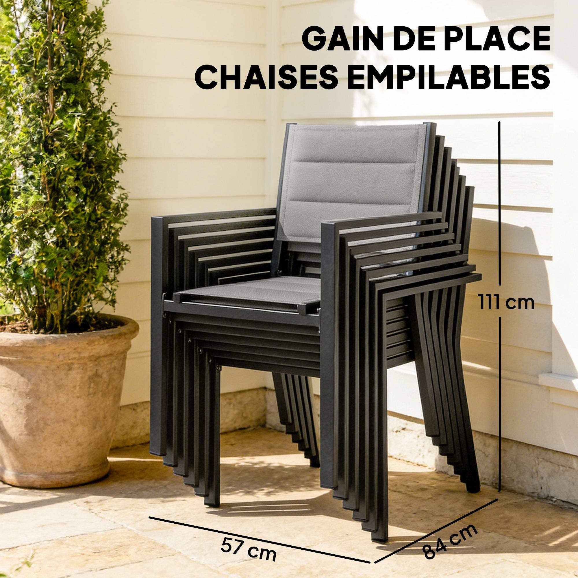 Salon de jardin aluminium gris 180 x 80 x 75 cm - PANGIVO - Image 10