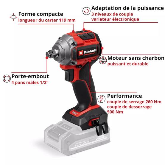 Einhell - Visseuse à chocs sans fil – TP-CW 18/260-C Li BL-Solo - 18 V - 260 Nm - brushless - avec douilles Einhell - Image 4