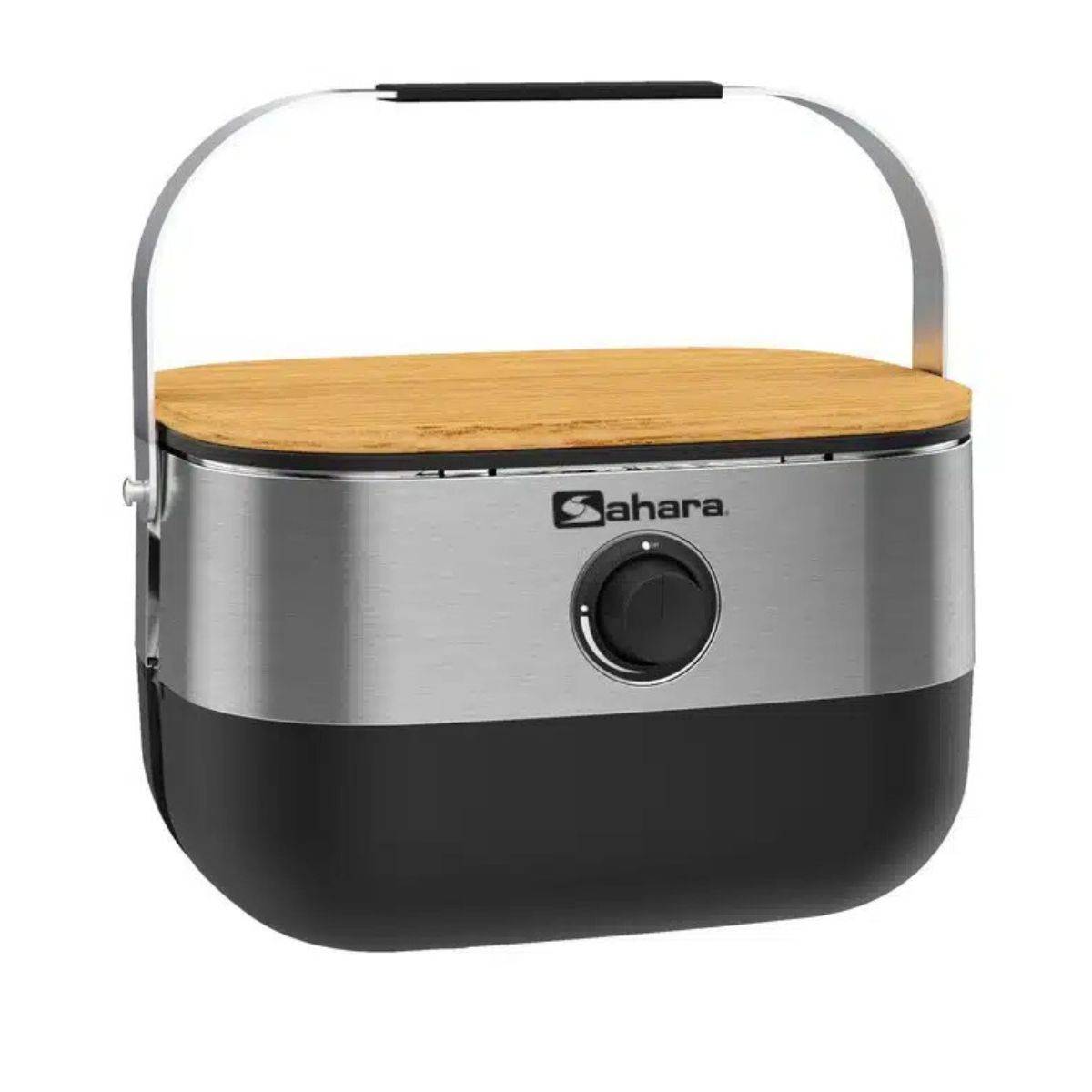 Barbecue à Gaz Portable Compact 2,7kW Grille Fonte Mini Barbecue de Table Inox Kit Planche à Découper Bois 2/4 Personnes Sahara