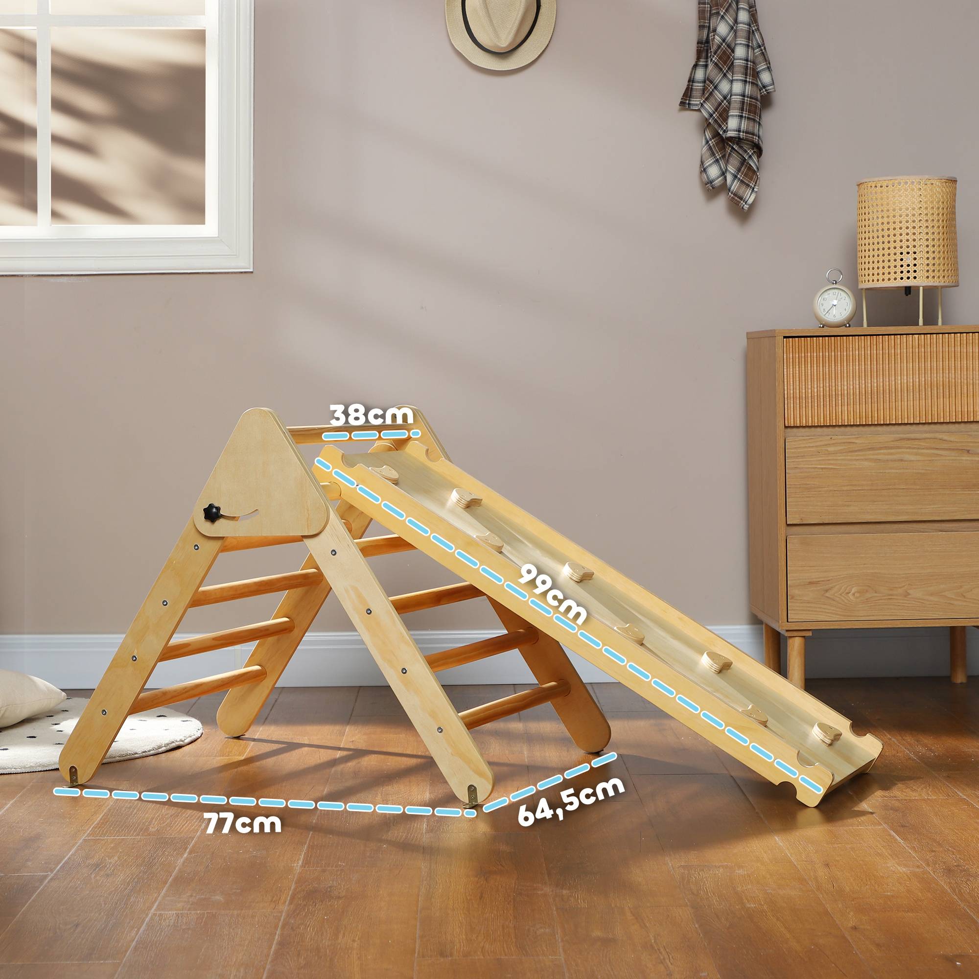 Triangle d'escalade, 3 en 1 en bois pour grimper et glisser, charge max. 50 kg, pour 18-48 mois, bois naturel - Image 5